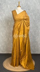PURE TUSSAR SILK EMBROIDERY SAREE - MUSTARD GOLD
