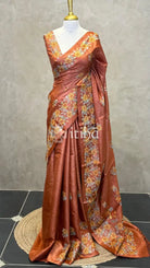 PURE TUSSAR SILK EMBROIDERY SAREE - RUST ORANGE