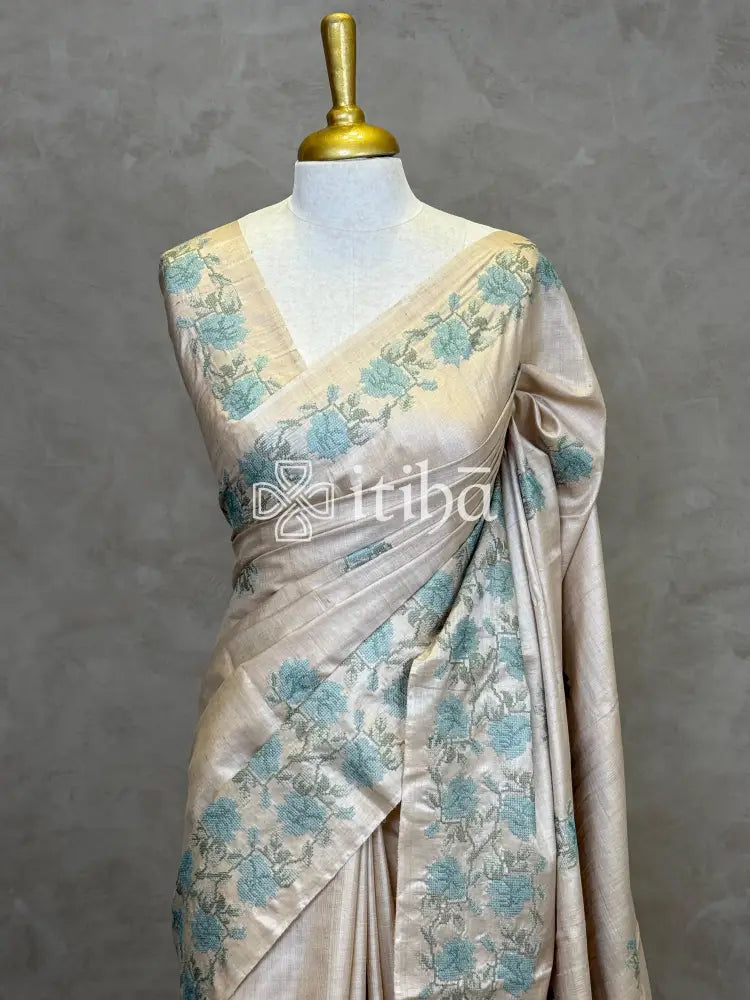 PURE TUSSAR SILK EMBROIDERYSAREE