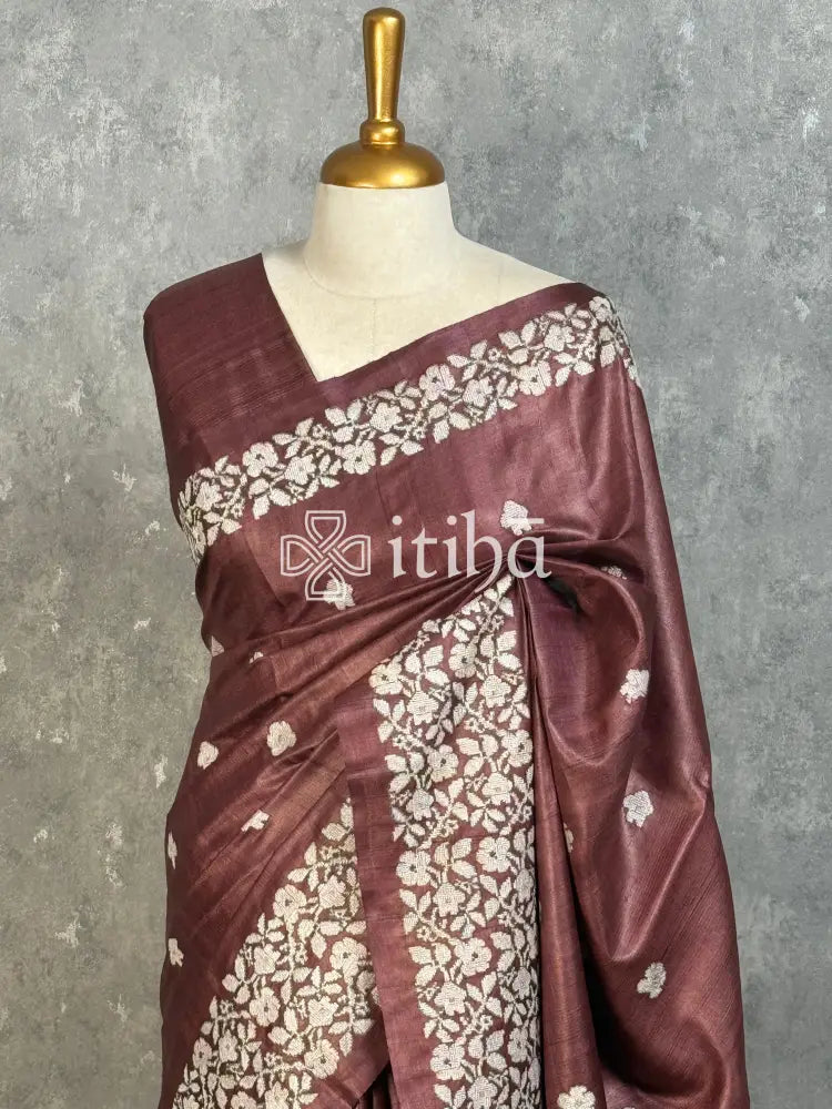 PURE TUSSAR SILK EMBROIDERYSAREE