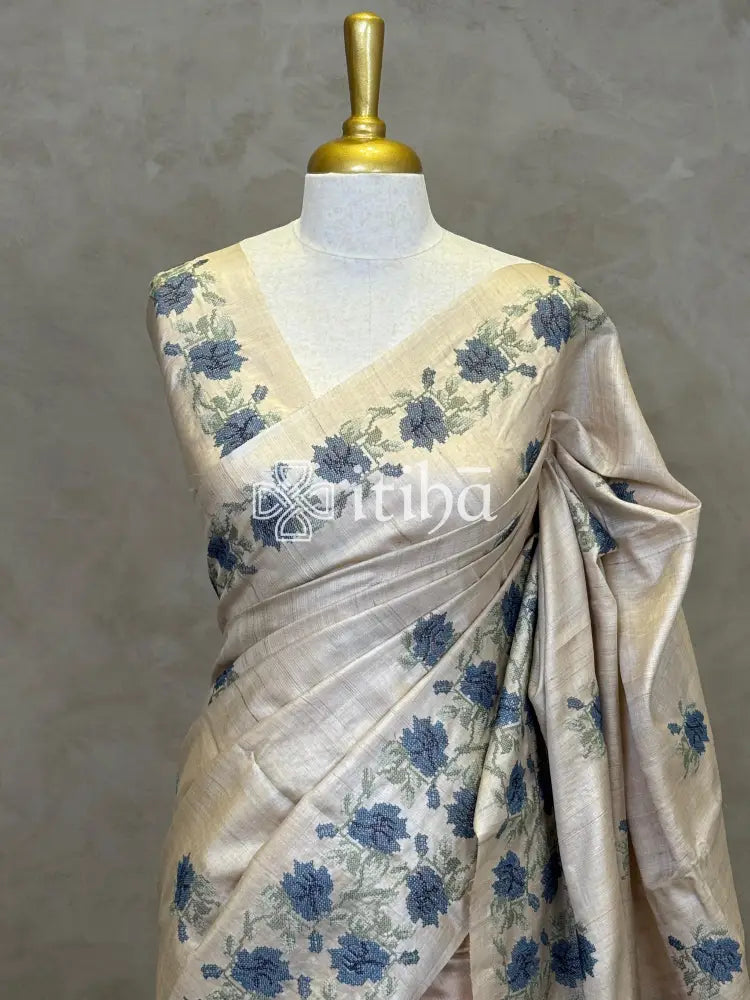 PURE TUSSAR SILK EMBROIDERYSAREE