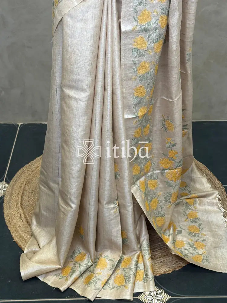 PURE TUSSAR SILK EMBROIDERYSAREE