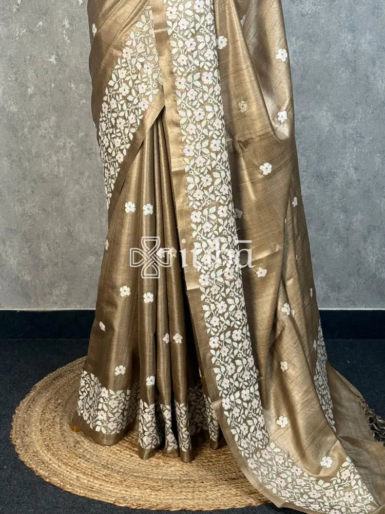 PURE TUSSAR SILK EMBROIDERYSAREE