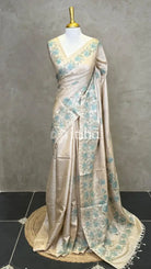 PURE TUSSAR SILK EMBROIDERYSAREE - AQUA BLUE