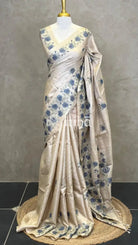 PURE TUSSAR SILK EMBROIDERYSAREE - DARK BLUE