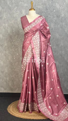 PURE TUSSAR SILK EMBROIDERYSAREE - DUSTY PINK