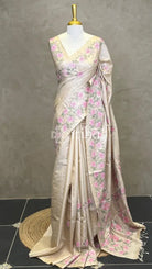 PURE TUSSAR SILK EMBROIDERYSAREE - LIGHT PINK
