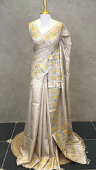 PURE TUSSAR SILK EMBROIDERYSAREE - mustard yellow