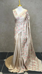 PURE TUSSAR SILK EMBROIDERYSAREE - PEACH