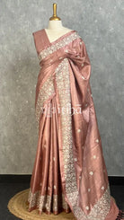 PURE TUSSAR SILK EMBROIDERYSAREE - Rose gold
