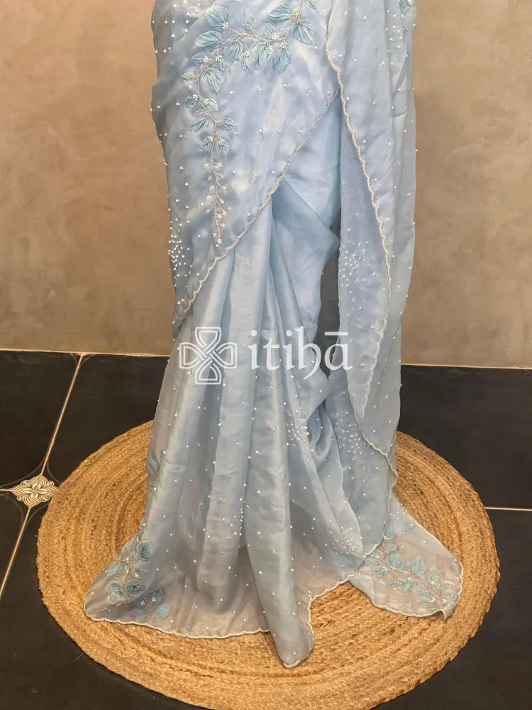 SATIN ORGANZA HAND EMBROIDERY SAREE