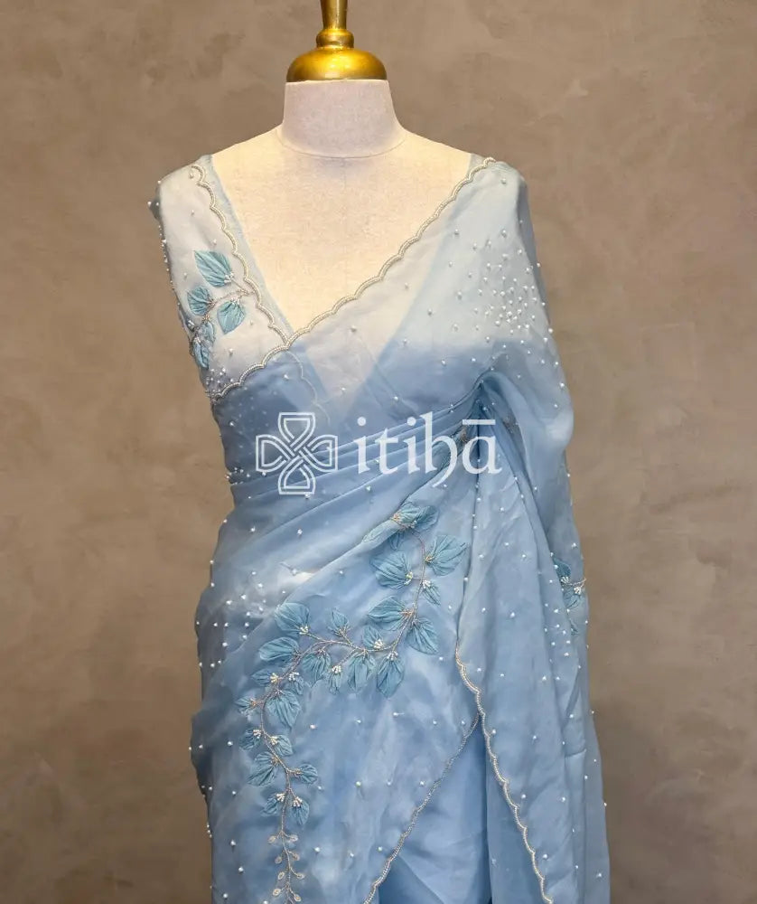 SATIN ORGANZA HAND EMBROIDERY SAREE