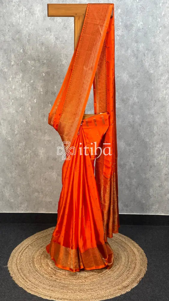 SATIN SILK BANARASI SAREE - BURNT ORANGE