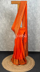 SATIN SILK BANARASI SAREE - BURNT ORANGE