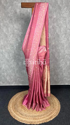 SATIN SILK BANARASI SAREE - GOLDISH PINK