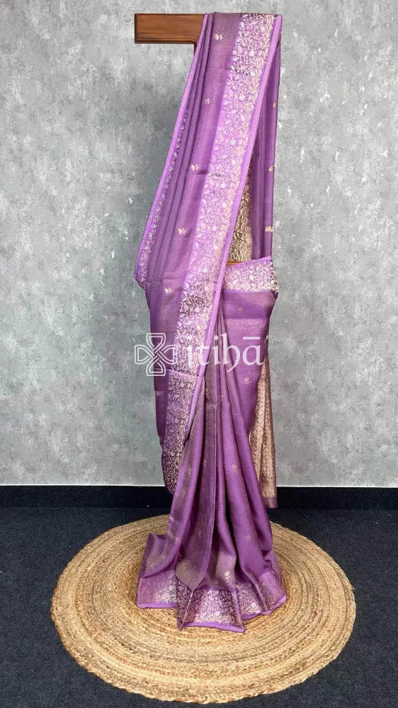 SATIN SILK BANARASI SAREE - LAVENDER