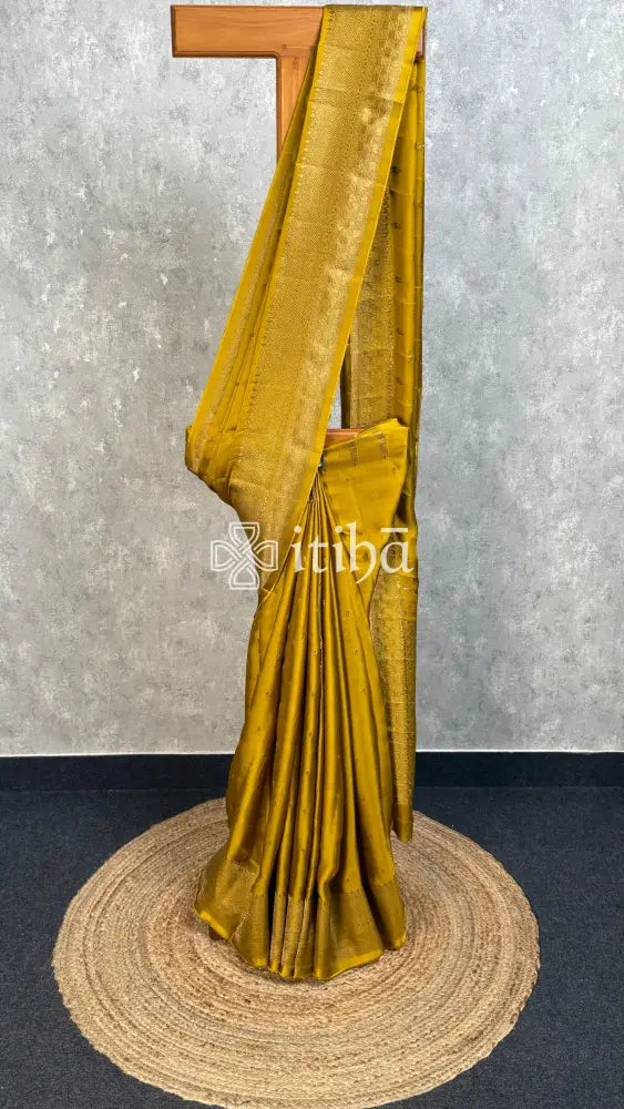 SATIN SILK BANARASI SAREE - mustard yellow