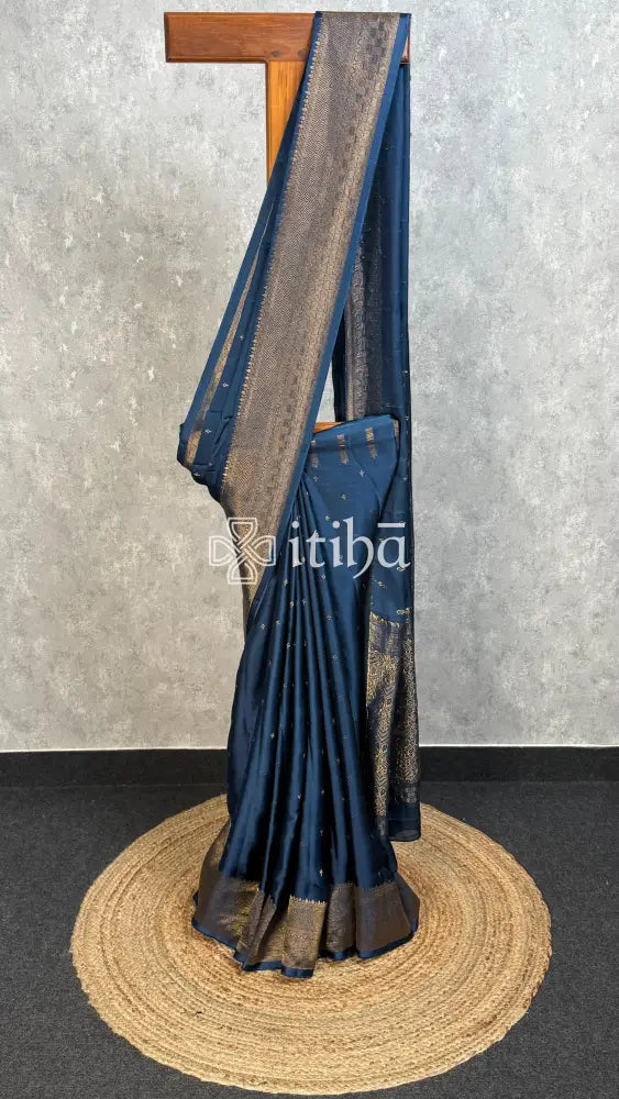 SATIN SILK BANARASI SAREE - PEACOCK TEAL