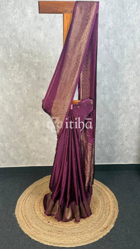 SATIN SILK BANARASI SAREE - WINE PURPPLE