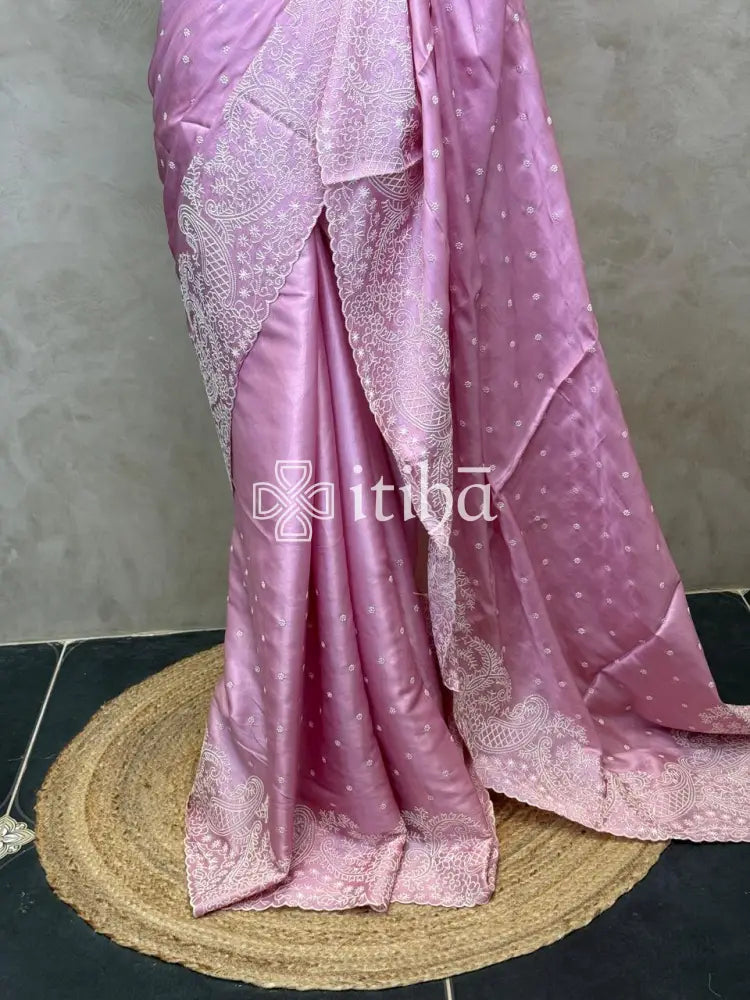 SATIN TUSSAR EMBROIDERY SAREE