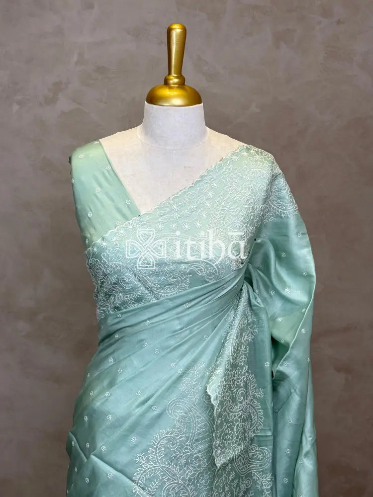 SATIN TUSSAR EMBROIDERY SAREE