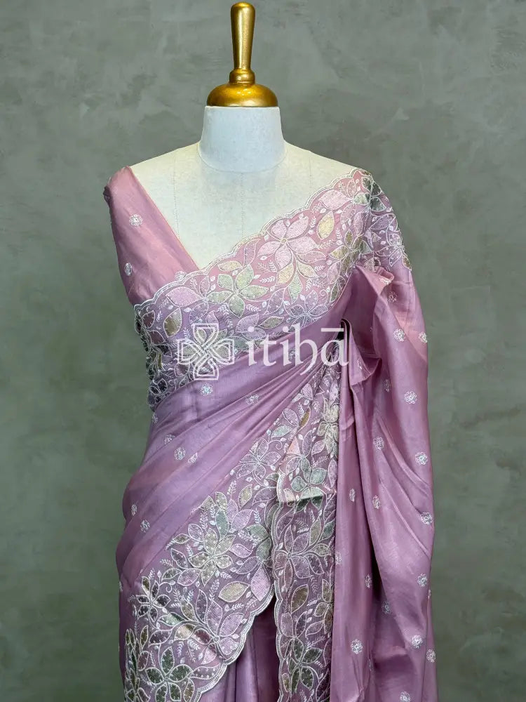 SATIN TUSSAR EMBROIDERY SAREE