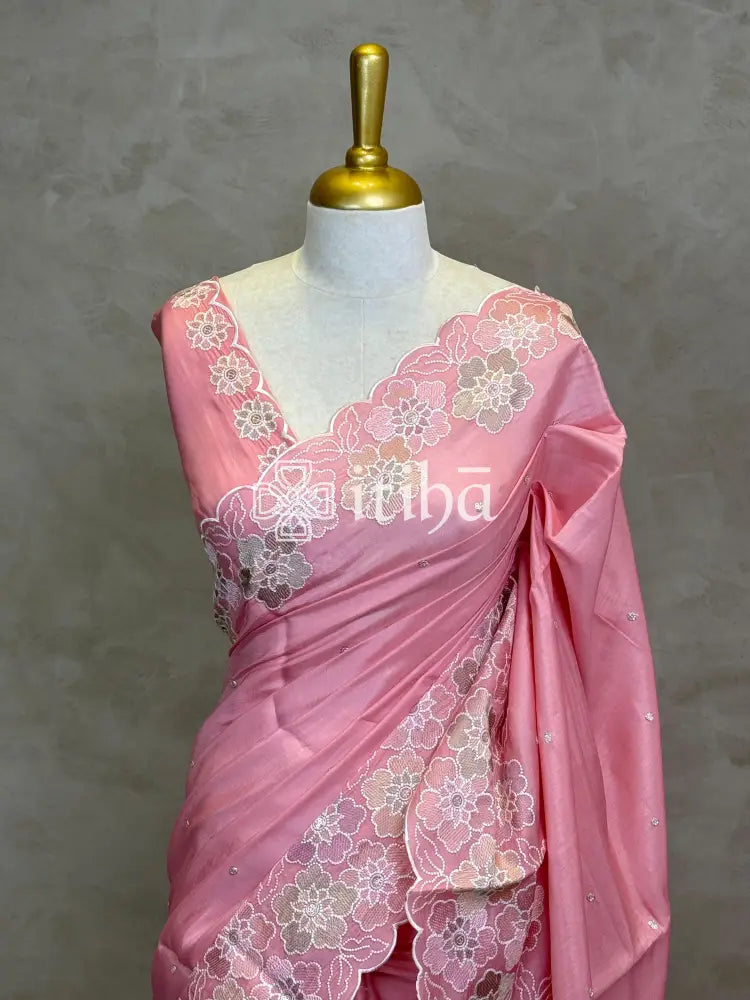 SATIN TUSSAR EMBROIDERY SAREE