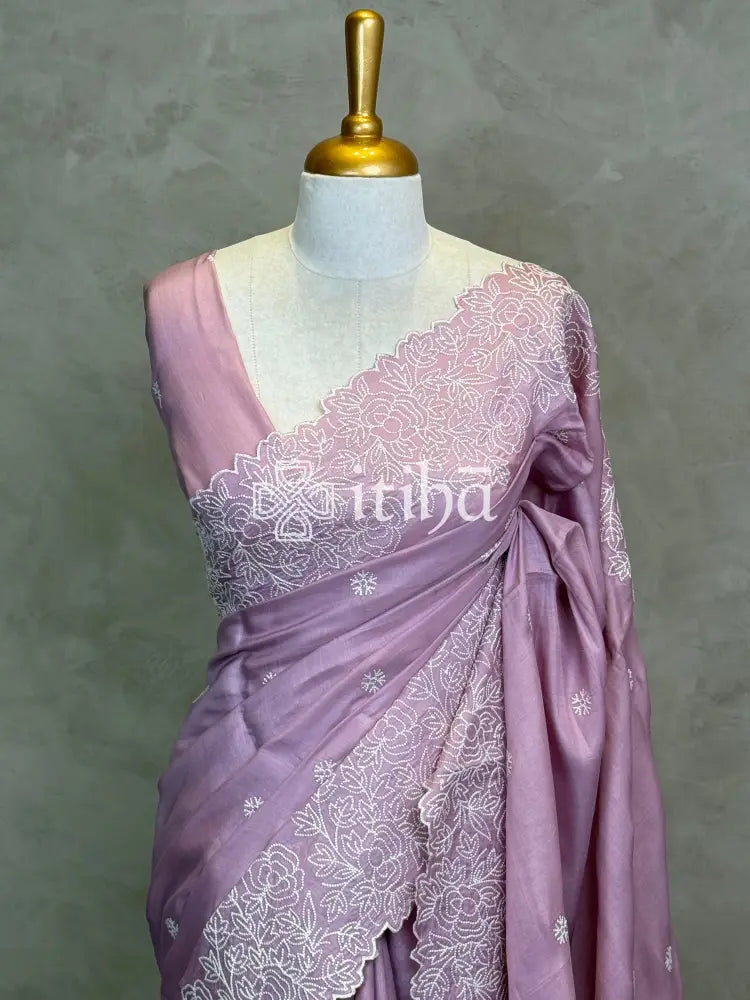 SATIN TUSSAR EMBROIDERY SAREE