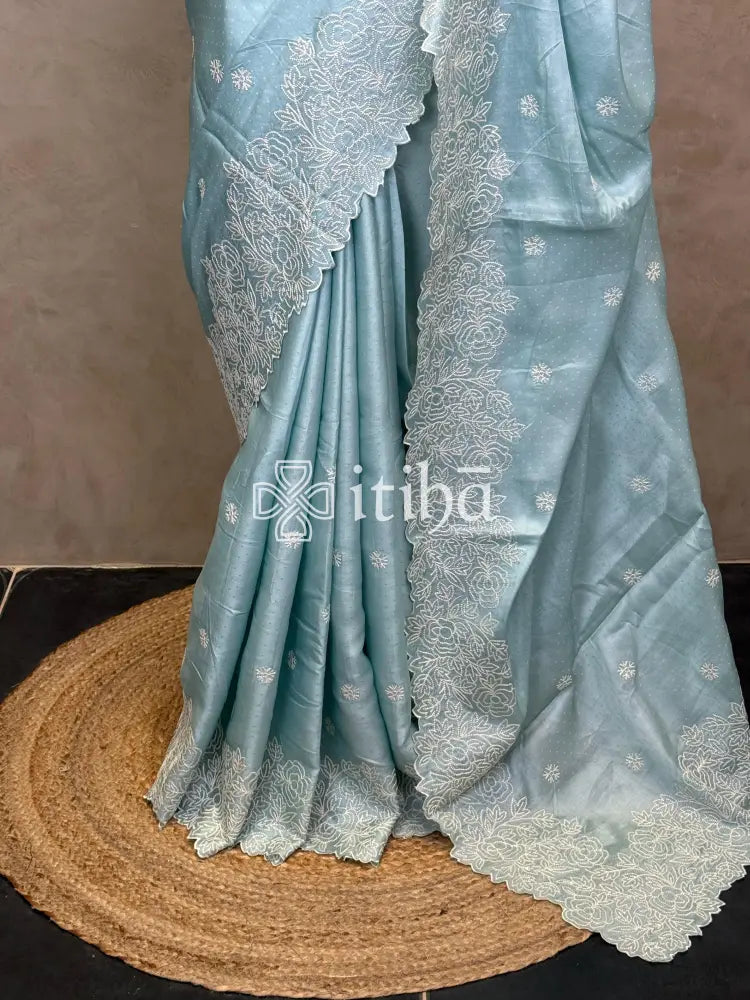 SATIN TUSSAR EMBROIDERY SAREE
