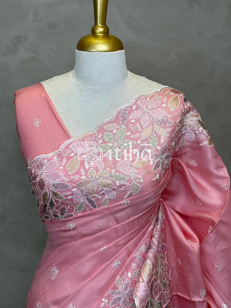 SATIN TUSSAR EMBROIDERY SAREE