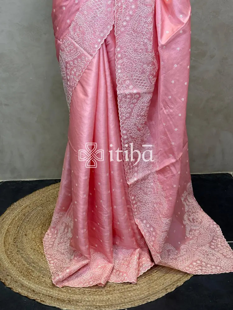 SATIN TUSSAR EMBROIDERY SAREE