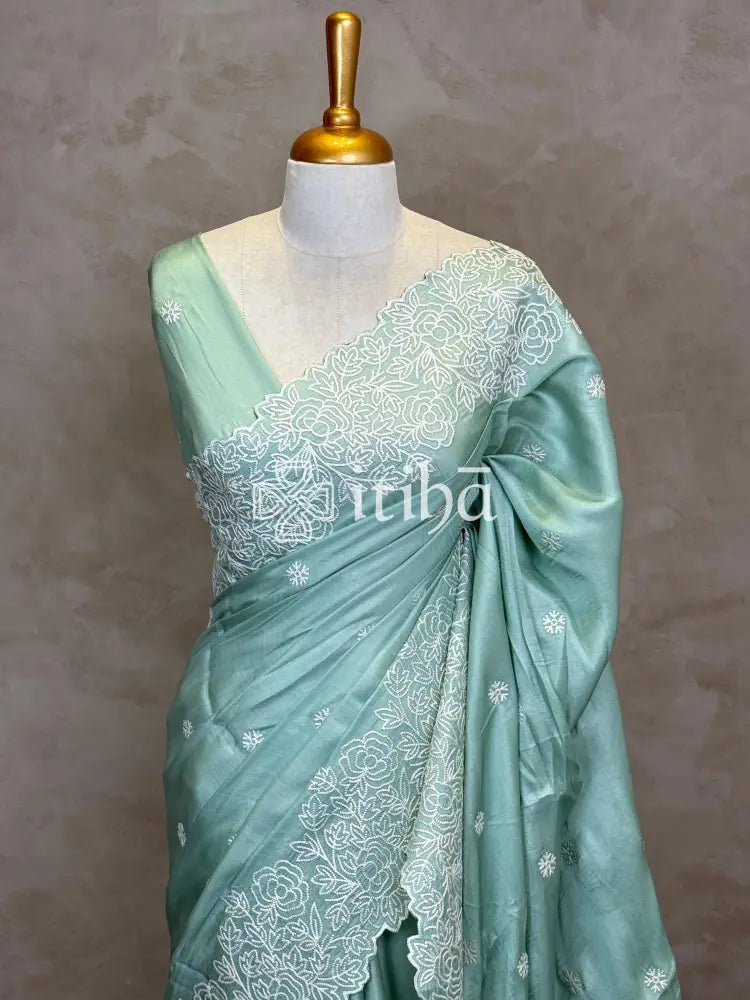 SATIN TUSSAR EMBROIDERY SAREE