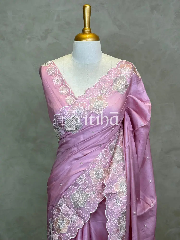 SATIN TUSSAR EMBROIDERY SAREE