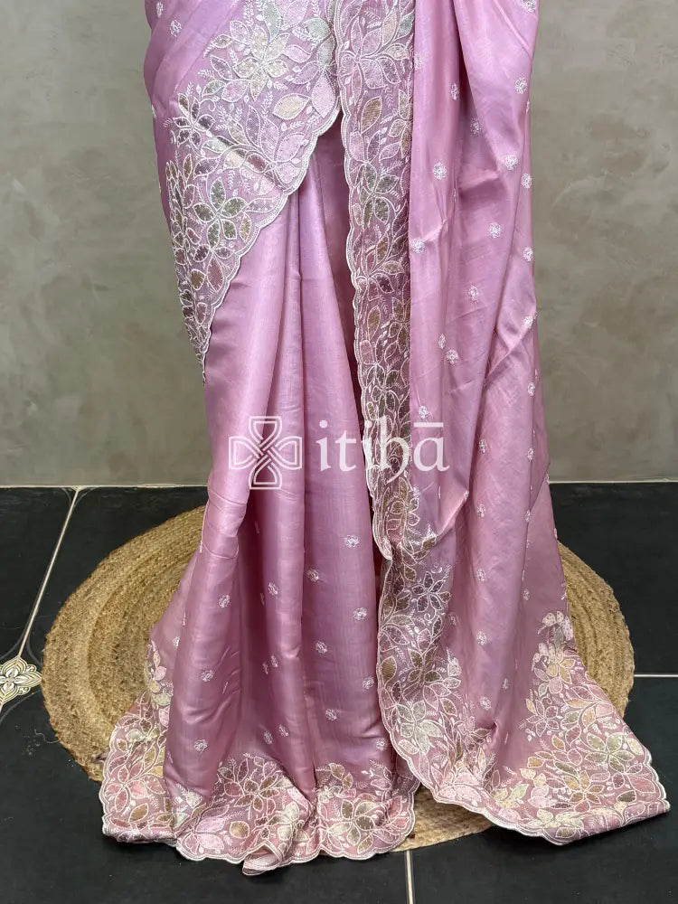 SATIN TUSSAR EMBROIDERY SAREE