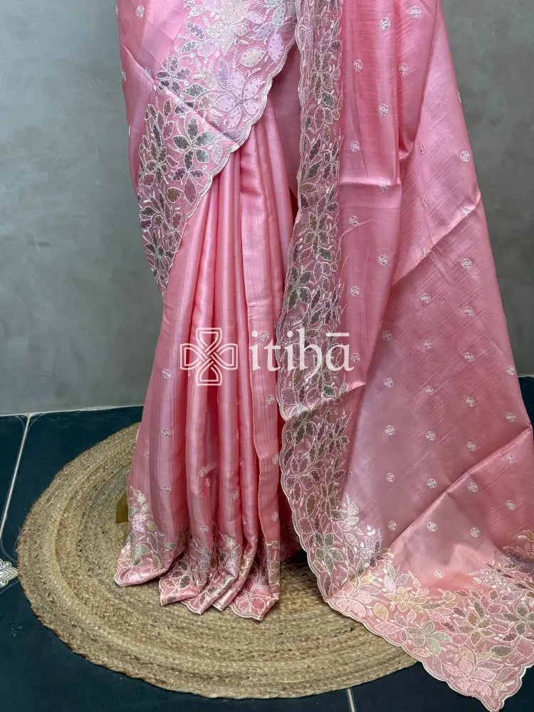 SATIN TUSSAR EMBROIDERY SAREE