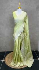 SATIN TUSSAR EMBROIDERY SAREE - LIGHT GREEN