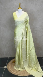 SATIN TUSSAR EMBROIDERY SAREE - LIGHT GREEN