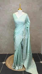 SATIN TUSSAR EMBROIDERY SAREE - PASTEL GREEN