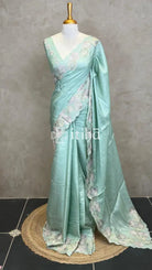 SATIN TUSSAR EMBROIDERY SAREE - PASTEL MINT GREEN