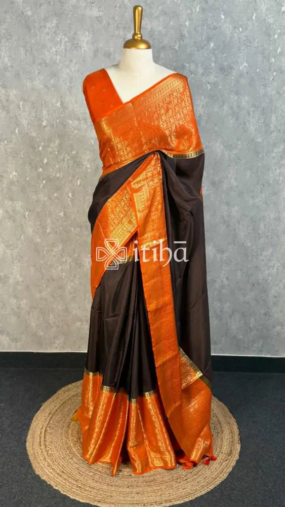 SEMI CREPE SILK BANARASI SAREE - Black
