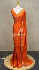 SEMI CREPE SILK BANARASI SAREE - BRIGHT ORANGE