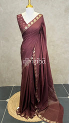 SEMI CREPE SILK BANARASI SAREE - coffee brown