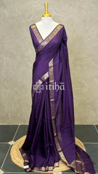 SEMI CREPE SILK BANARASI SAREE - DARK PURPLE