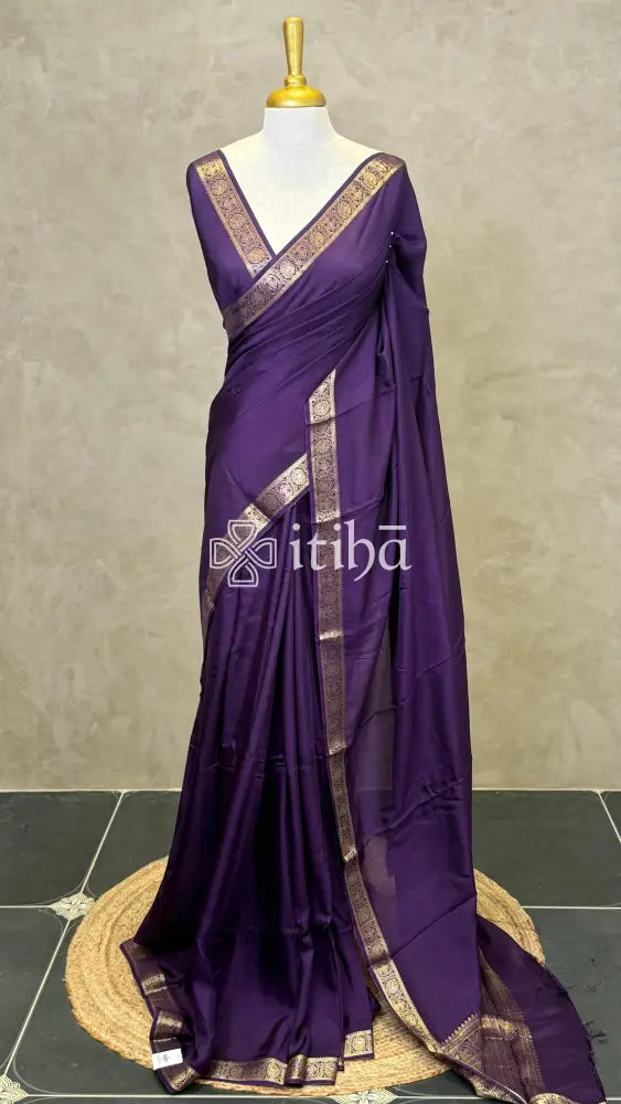 SEMI CREPE SILK BANARASI SAREE - DARK PURPLE
