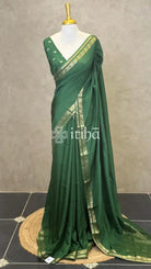 SEMI CREPE SILK BANARASI SAREE - DEEP GREEN