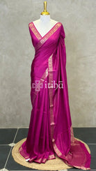 SEMI CREPE SILK BANARASI SAREE - MAGENTA PINK