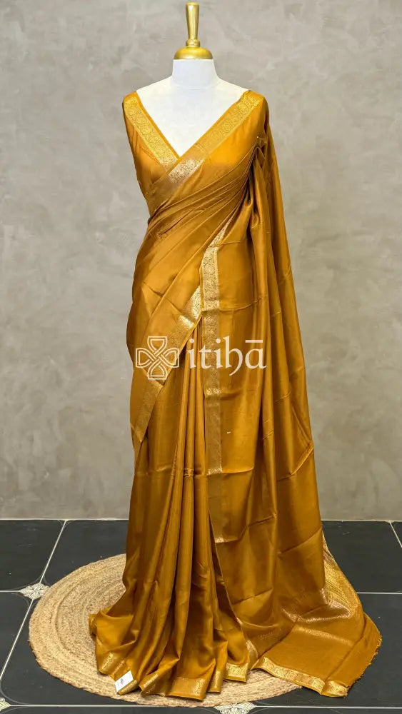 SEMI CREPE SILK BANARASI SAREE - MUSTARD GOLD