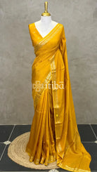 SEMI CREPE SILK BANARASI SAREE - mustard yellow
