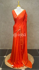 SEMI CREPE SILK BANARASI SAREE - Orange