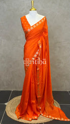 SEMI CREPE SILK BANARASI SAREE - Orange